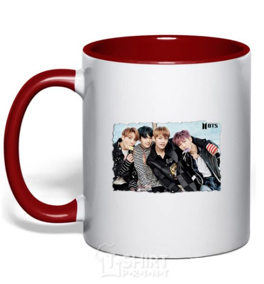 Mug with a colored handle BTS photo red фото