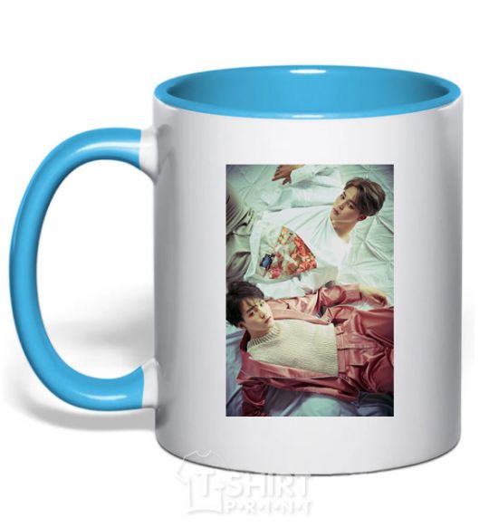 Mug with a colored handle Min Yungi Chi Min sky-blue фото