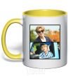 Mug with a colored handle Jin RM bts yellow фото