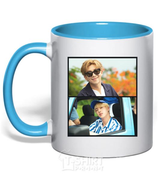 Mug with a colored handle Jin RM bts sky-blue фото