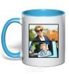 Mug with a colored handle Jin RM bts sky-blue фото