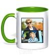 Mug with a colored handle Jin RM bts kelly-green фото