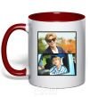 Mug with a colored handle Jin RM bts red фото