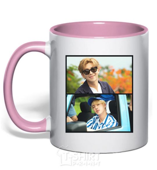 Mug with a colored handle Jin RM bts light-pink фото