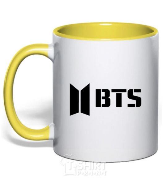 Mug with a colored handle BTS black logo yellow фото