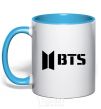 Mug with a colored handle BTS black logo sky-blue фото