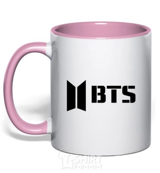 Mug with a colored handle BTS black logo light-pink фото