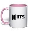 Mug with a colored handle BTS black logo light-pink фото