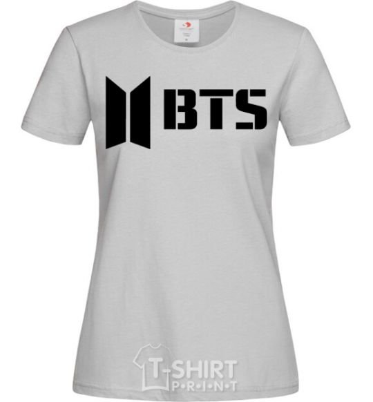 Women's T-shirt BTS black logo grey фото