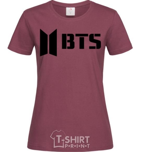 Women's T-shirt BTS black logo burgundy фото