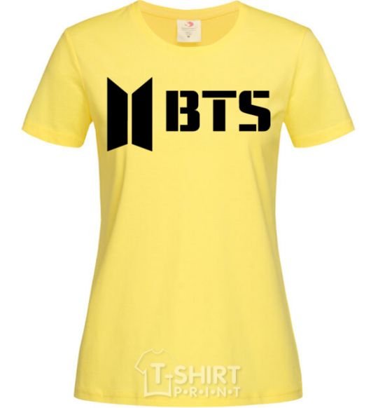 Women's T-shirt BTS black logo cornsilk фото