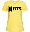 Women's T-shirt BTS black logo cornsilk фото