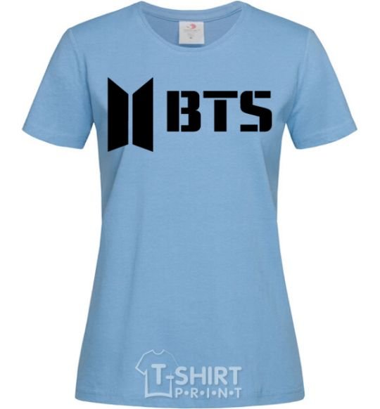 Women's T-shirt BTS black logo sky-blue фото