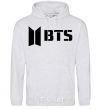 Мужская толстовка (худи) BTS black logo Серый меланж фото