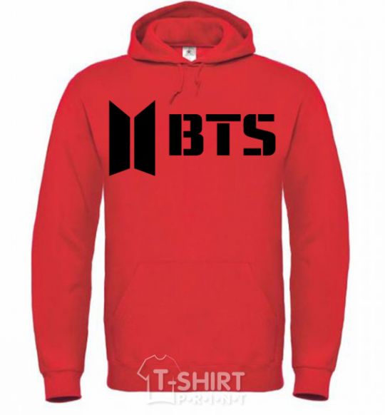 Мужская толстовка (худи) BTS black logo Ярко-красный фото