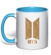 Mug with a colored handle BTS gold logo sky-blue фото