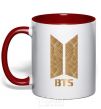 Mug with a colored handle BTS gold logo red фото