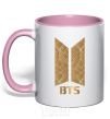 Mug with a colored handle BTS gold logo light-pink фото