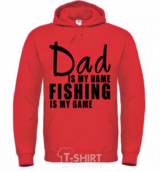 Мужская толстовка (худи) Dad is my name fishing is my game Ярко-красный фото