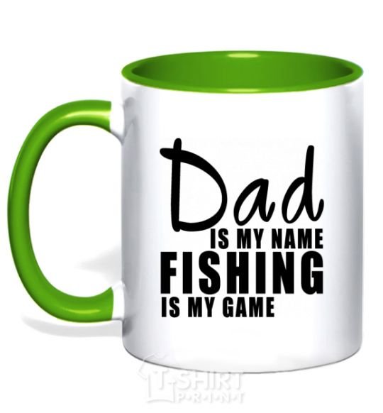 Mug with a colored handle Dad is my name fishing is my game kelly-green фото