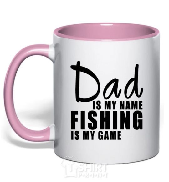 Mug with a colored handle Dad is my name fishing is my game light-pink фото