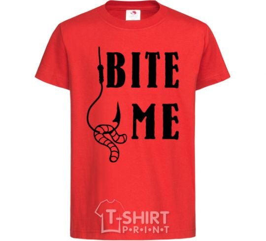 Kids T-shirt Bite me worm red фото