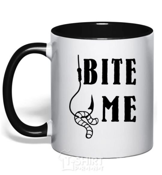 Mug with a colored handle Bite me worm black фото