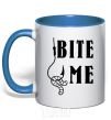 Mug with a colored handle Bite me worm royal-blue фото