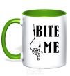 Mug with a colored handle Bite me worm kelly-green фото