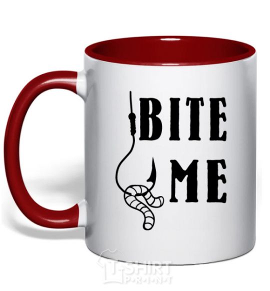 Mug with a colored handle Bite me worm red фото