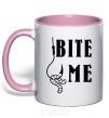 Mug with a colored handle Bite me worm light-pink фото