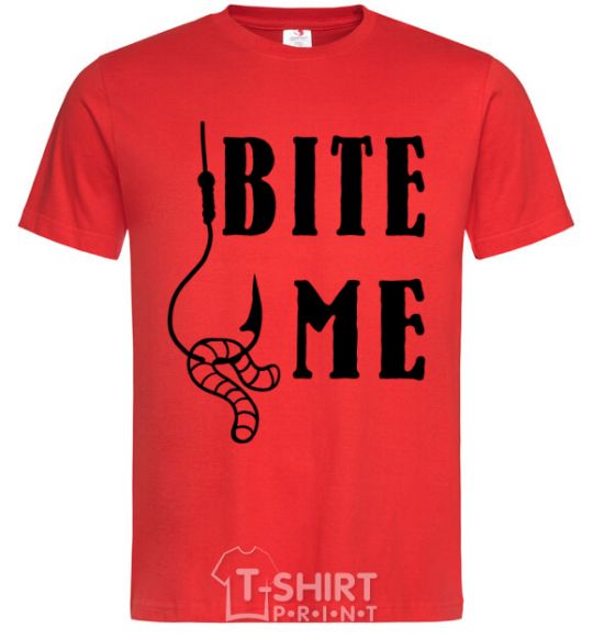 Men's T-Shirt Bite me worm red фото