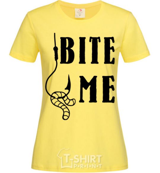 Женская футболка Bite me worm Лимонный фото