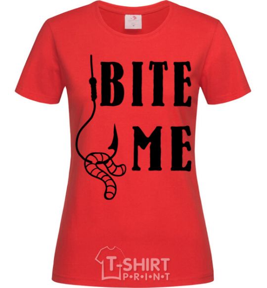 Женская футболка Bite me worm Красный фото