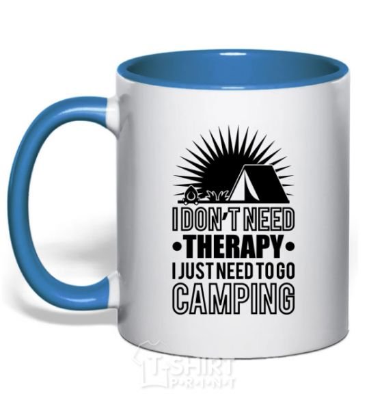 Mug with a colored handle I don't need therapy royal-blue фото