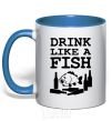Чашка с цветной ручкой Drink like a fish black Ярко-синий фото