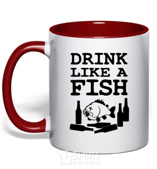 Чашка с цветной ручкой Drink like a fish black Красный фото