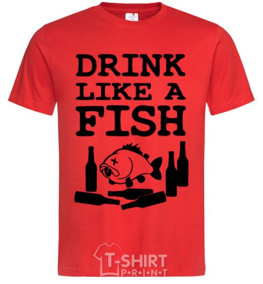 Men's T-Shirt Drink like a fish black red фото