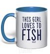 Чашка с цветной ручкой This girl loves to fish Ярко-синий фото