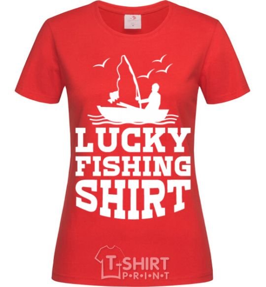 Women's T-shirt Lucky fishing shirt red фото