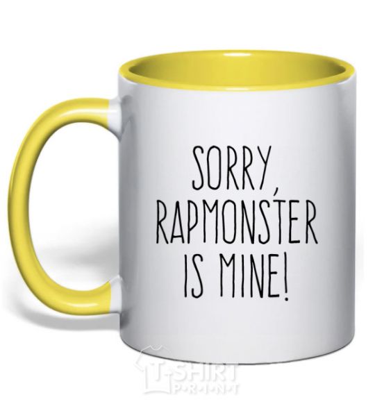 Mug with a colored handle Sorry Rapmonster is mine yellow фото