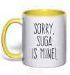 Mug with a colored handle Sorry Suga is mine yellow фото