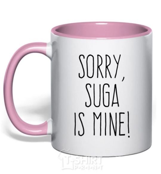 Mug with a colored handle Sorry Suga is mine light-pink фото