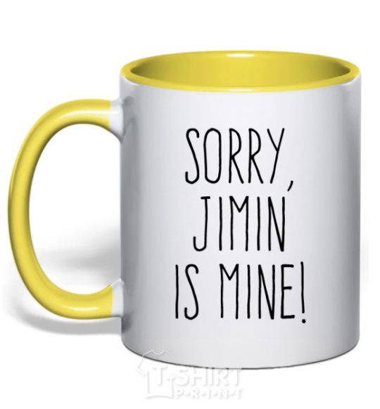 Mug with a colored handle Sorry Jimin is mine yellow фото