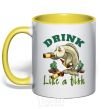 Mug with a colored handle Drink like a fish yellow фото