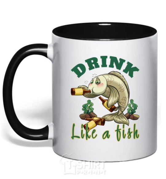 Mug with a colored handle Drink like a fish black фото