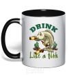 Mug with a colored handle Drink like a fish black фото