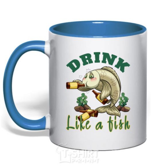 Mug with a colored handle Drink like a fish royal-blue фото