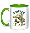 Mug with a colored handle Drink like a fish kelly-green фото