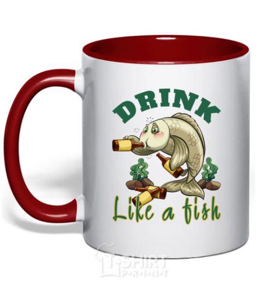 Mug with a colored handle Drink like a fish red фото